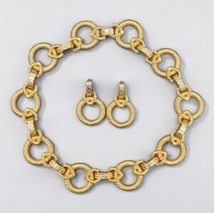 🔥 AMAZING Vintage 80s Joseph Piscitelli Gold Cable Link Necklace & Earrings Set